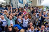 Leeds United fans in Bremner Square (photo: James Hardisty).