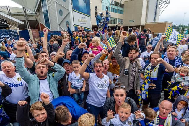 Leeds United fans in Bremner Square (photo: James Hardisty).