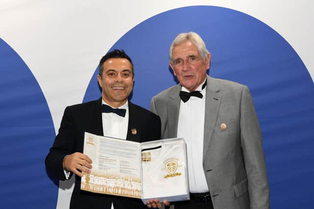 HONOUR - Leeds United owner Andrea Radrizzani with club legend Norman Hunter who died earlier this year. Radrizzani said the World Cup winner would have celebrated the club's promotion with them