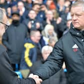 'TREMENDOUS TUSSLE': Leeds United head coach Marcelo Bielsa and Sheffield United boss Chris Wilder before the Championship clash between the Whites and Blades at Elland Road last March. Picture by Bruce Rollinson.