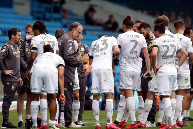 Leeds United's Marcelo Bielsa instructs his side at Elland Road. (PA)