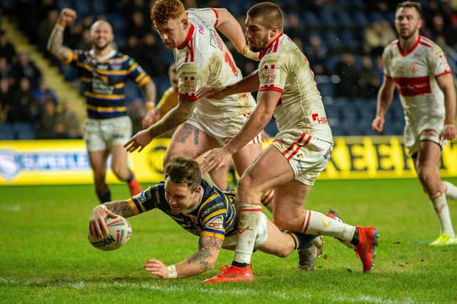 Richie Myler touching down against Hull KR in February this year. Picture: Bruce Rollinson/JPIMedia.