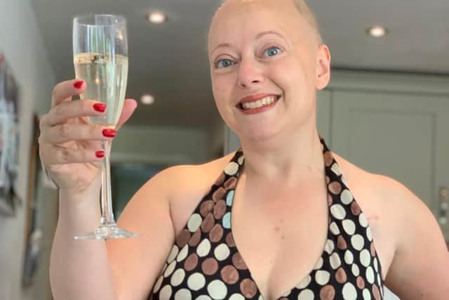 Nessa Whitehurst, 39, of Adel, celebrating her last day of chemotherapy.