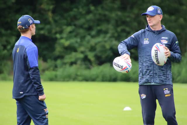 Leeds Rhinos assistant coach James Webster and head coach Richard Agar ar Rhinos training. Picture: Phil Daly.