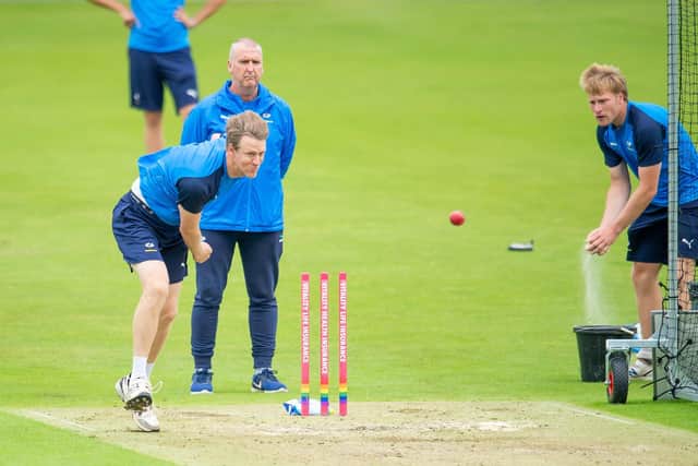 BACK AT IT: Yorkshire's Steve Patterson in training at Headingley after the long lay-off due to the coronavirus pandemic. Picture by Allan McKenzie/SWpix.com