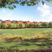 A recent artist impression of the site, as seen from a nearby field. (Credit: David Wilson Homes)