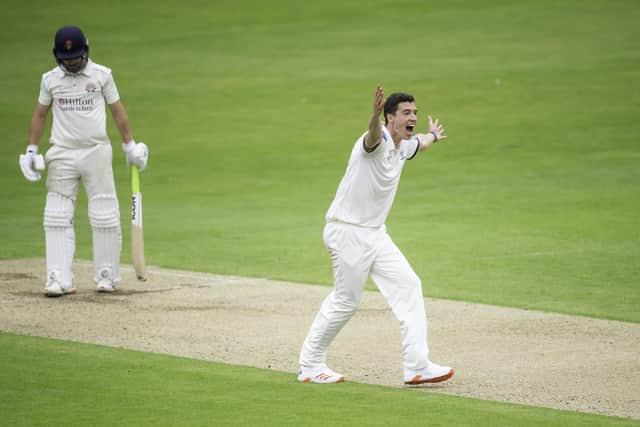 Roses warm-up: Yorkshire's Matthew Fisher appeals for Lancashire's Josh Bohannon's wicket.