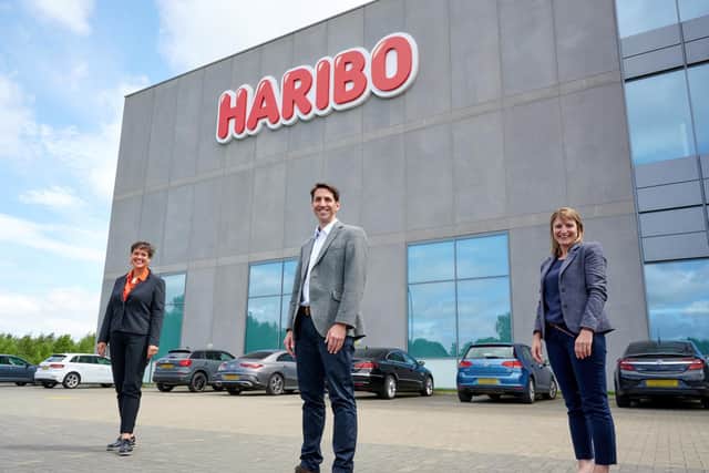 (Left to right) Kate Hainsworth, CEO at Leeds Community Foundation; Jon Hughes, Managing Director at HARIBO; Annette Barber, Head of HR at HARIBO.
