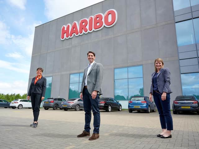 (Left to right) Kate Hainsworth, CEO at Leeds Community Foundation; Jon Hughes, Managing Director at HARIBO; Annette Barber, Head of HR at HARIBO.