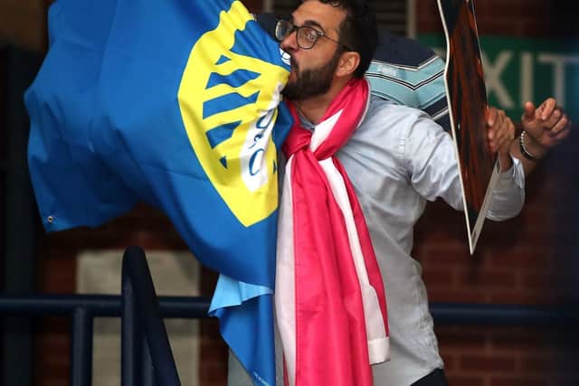 Leeds United's director of football Victor Orta celebrates promotion at Elland Road.