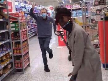 Paul Beaumont surprises Aneila Clarke with his own moves.
