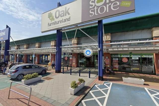 Oak Furnitureland is to shut 27 showrooms, in a move which will put 163 jobs at risk. It has not confirmed which stores will shut. Pictured is the Crown Point store.