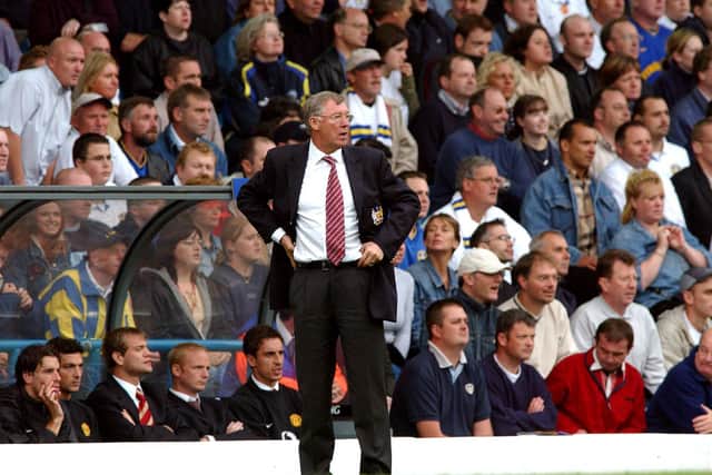 PAST BATTLES: Sir Alex Ferguson on the Elland Road sidelines as Manchester United take on Leeds United in the Premier League clash of September 2002. Photo by John Peters/Manchester United via Getty Images.