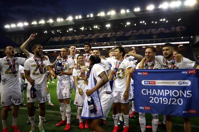 CLEAR BEST: Leeds United celebrate promotion to the Premier League as Championship champions after finishing ten points clear of second-placed West Brom. Picture by Tim Goode/PA Wire.