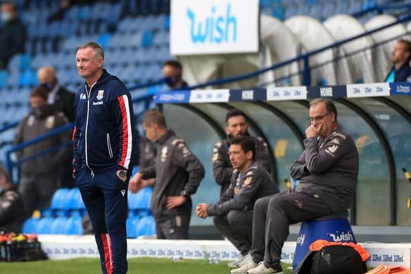 ADMIRER: Stoke City boss Michael O'Neill in front of Leeds United head coach Marcelo Bielsa on the Elland Road sidelines as the Potters and Whites locked horns earlier this month. Picture by Mike Egerton/PA Wire.