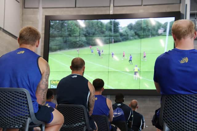 Leeds Rhinos players sit down for a video session. Picture: Phil Daly/Leeds Rhinos/SWpix.com.