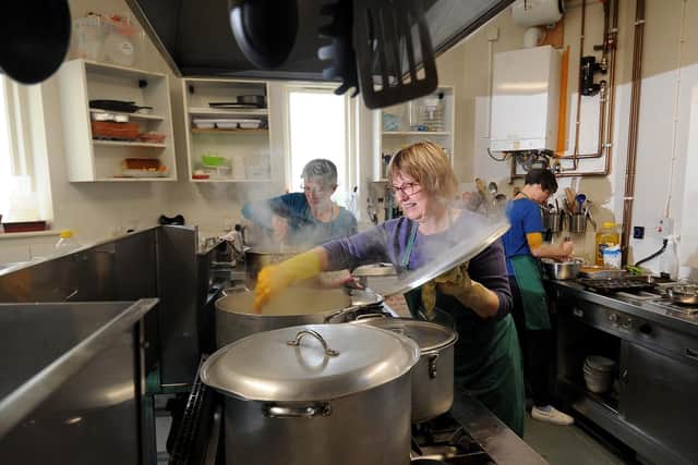 Volunteers in the kitchens at All Hallows Church near Hyde Park.
