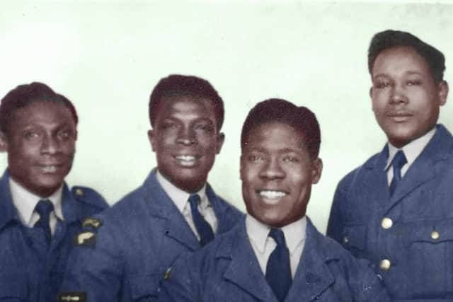 Jamaican born Charles Charlie Dawkins  (1920  1986) is pictured (left)  with fellow RAF servicemen circa 1945.
 Mr Dawkins was among the first West Indians to settled in Leeds after the war.