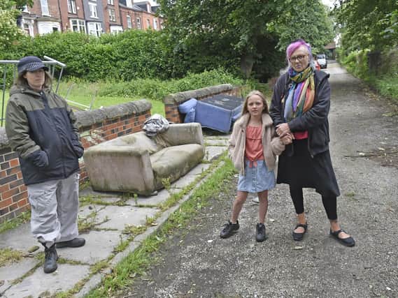 Victoria Jaquiss pictured lin June 2020 (right) with granddaughter Maya Rathbone on St John's Grove with fellow Hyde Park resident Alison McNeill (left).
Picture: Steve Riding