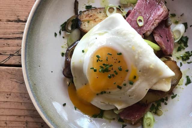 The salt beef hash, caramelised onions, topped with a fried egg from the bottomless brunch menu. Photo: Futuresound Marketing (Futuresound Marketin)