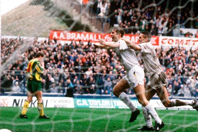 Lee Chapman celebrates scoring. PIC: Varley Picture Agency