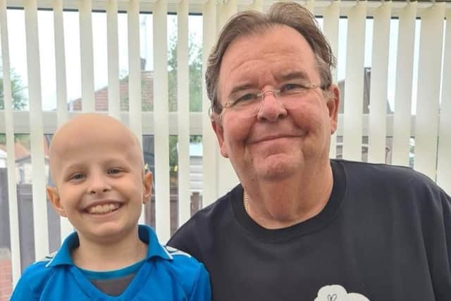 Kaiden Delaney-Lumb pictured with his grandad Aiden Delaney