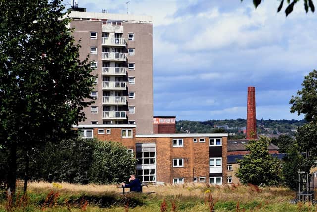 High rises and glimpses of the area's industrial past.