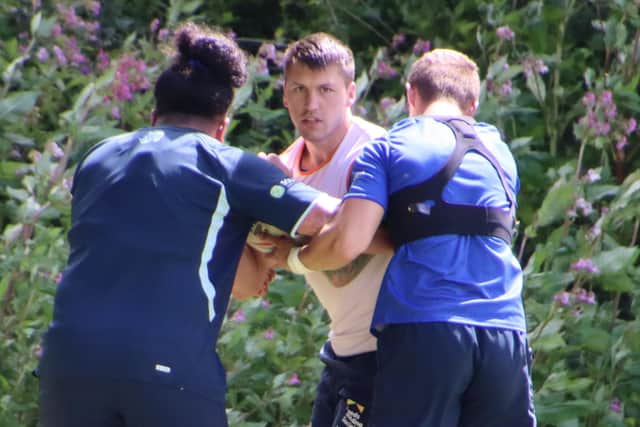 Tom Briscoe makes final preparations for tomorrow's match against Huddersfield Giants. Picture: Varley Picture Agency.