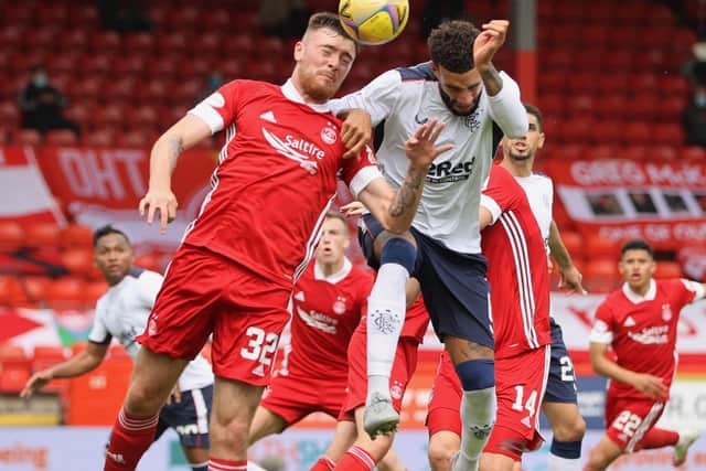 PHYSICALITY - Leeds United striker Ryan Edmondson made his debut as a substitute for Aberdeen in their defeat by Rangers. Pic: Willie Vass/NMC Pool/PA Wire