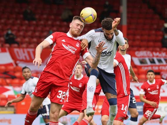 PHYSICALITY - Leeds United striker Ryan Edmondson made his debut as a substitute for Aberdeen in their defeat by Rangers. Pic: Willie Vass/NMC Pool/PA Wire