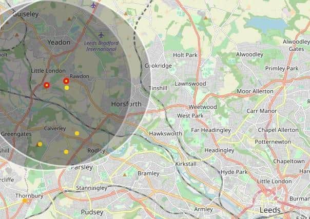 Lightning has struck Rawdon, Calverley and Farsley (Photo: lightningmaps.org)