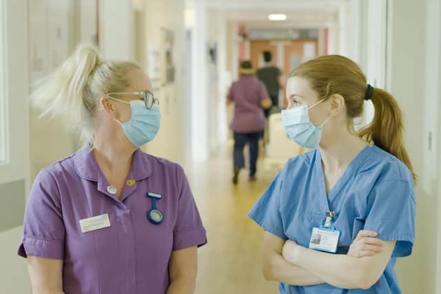 Stacey Dooley with Bradford Royal Infirmary midwife Theresa Hargreaves.