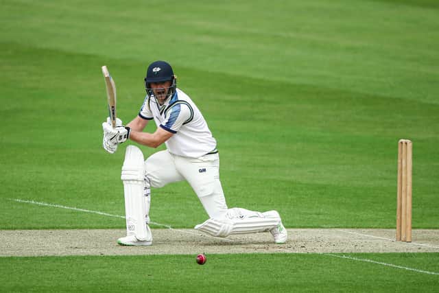 READY FOR ACTION: Yorkshire's Adam Lyth drives through the covers in this week's warm-up game against Durham at Headingley. Picture: Alex Whitehead/SWpix.com