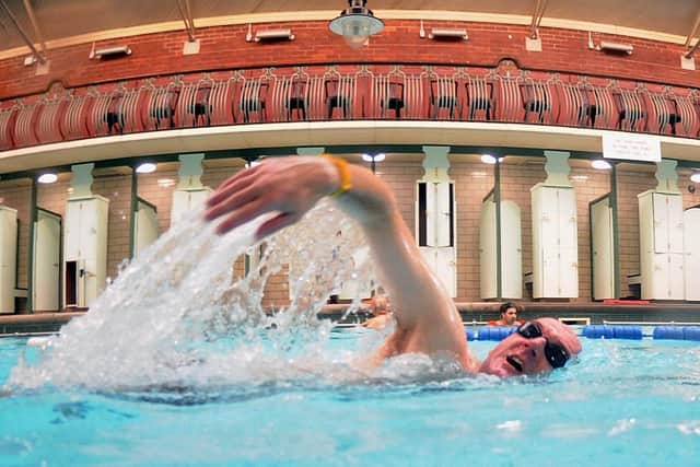 A swimmer at Bramley Baths.