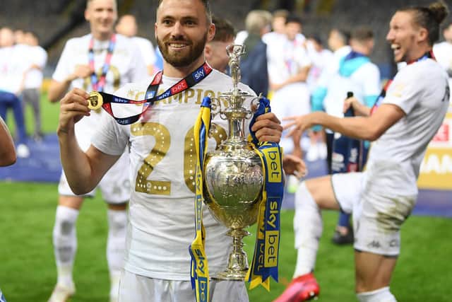 READY FOR THE PREM: Leeds United's Northern Ireland international Stuart Dallas with the Championship trophy. Photo by Michael Regan/Getty Images.