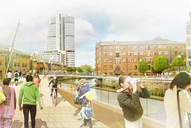 An artist's impression of the proposed Sovereign Street Bridge over tghe River Aire in Leeds.