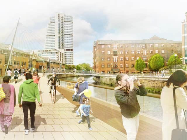 An  artist's impression of the proposed Sovereign Street Bridge over tghe River Aire  in Leeds.