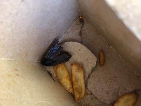 The man claims he found a deep fried moth at the bottom of a chip box