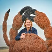 Artist Emma Stothard with giant crab