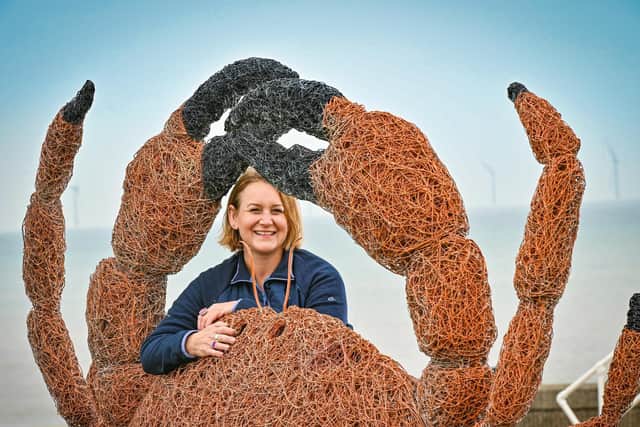 Artist Emma Stothard with giant crab