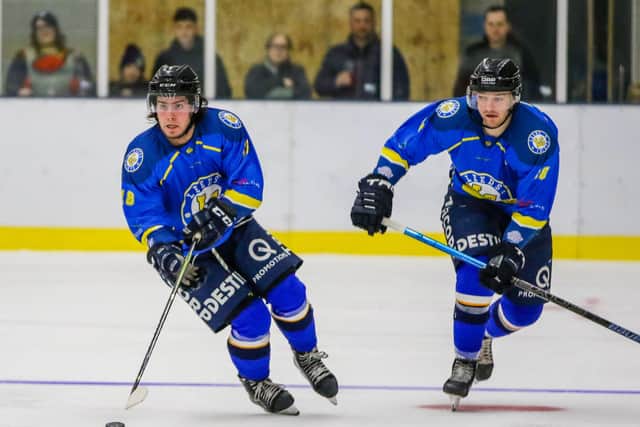 GETTING ALONG: Lewis Houston quickly struck up a fruitful relationship with Adam Barnes, right, after arriving at Leeds Chiefs from Solway Sharks in mid-December last year. 
Picture courtesy of Mark Ferriss