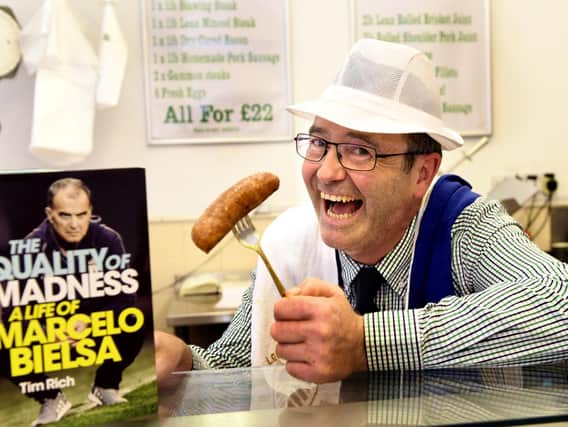 Tadcaster Butcher Nick Devine of Devine Meat's with his Bielsa sausage. Photo: Gary Longbottom.