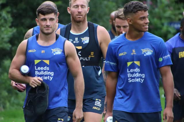 Liam Tindall, left, at training with veteran Matt Prior, centre and fellow teenager Corey Hall. Picture by Varley Picture Agency.