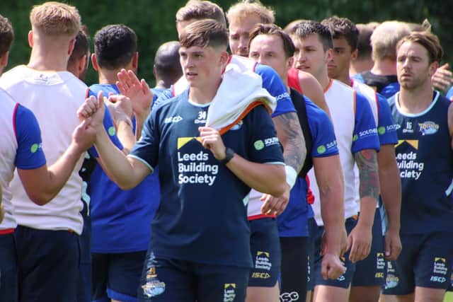 Jack Broadbent (number 34) is included in Rhinos' initial squad. Picture by Varley Picture Agency.