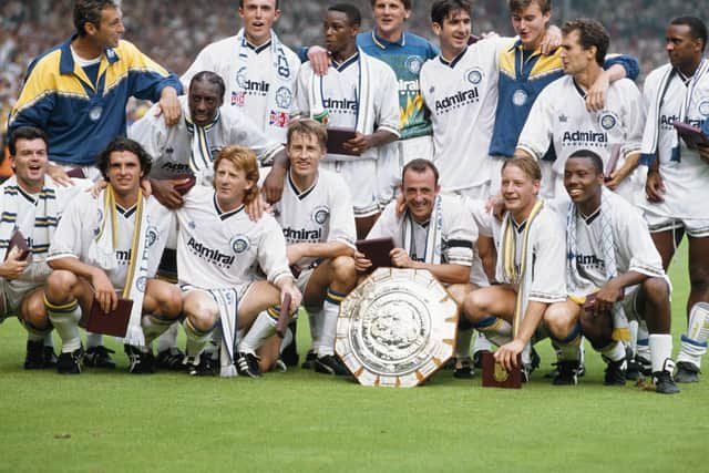 Leeds United celebrate with the Charity Shield in 1992. (Getty)