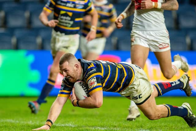 Cameron Smith scores against Hull KR in February. Picture by Bruce Rollinson.