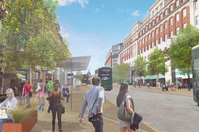 An artist's impression looking onto the Headrow from the Horse and Trumpet.