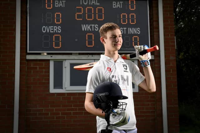 Ben Whitaker, 16, of Calverley, who scored a double century in a senior match at Rodley Cricket Club on Saturday. Picture: Simon Hulme