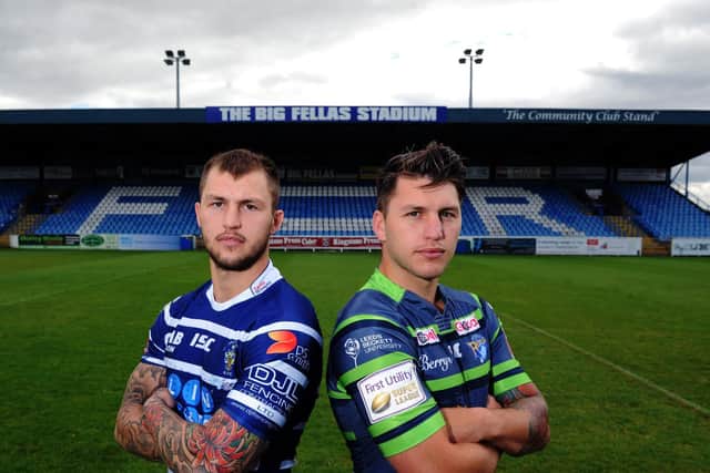 Brothers Luke, left and Tom Briscoe are teammates now, but were on opposing sides when Featherstone faced Leeds in the 2016 middle-eights. Picture by Jonathan Gawthorpe