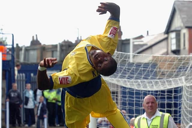 Tresor Kandol celebrates his late winner against Tranmere. (JPIMedia)